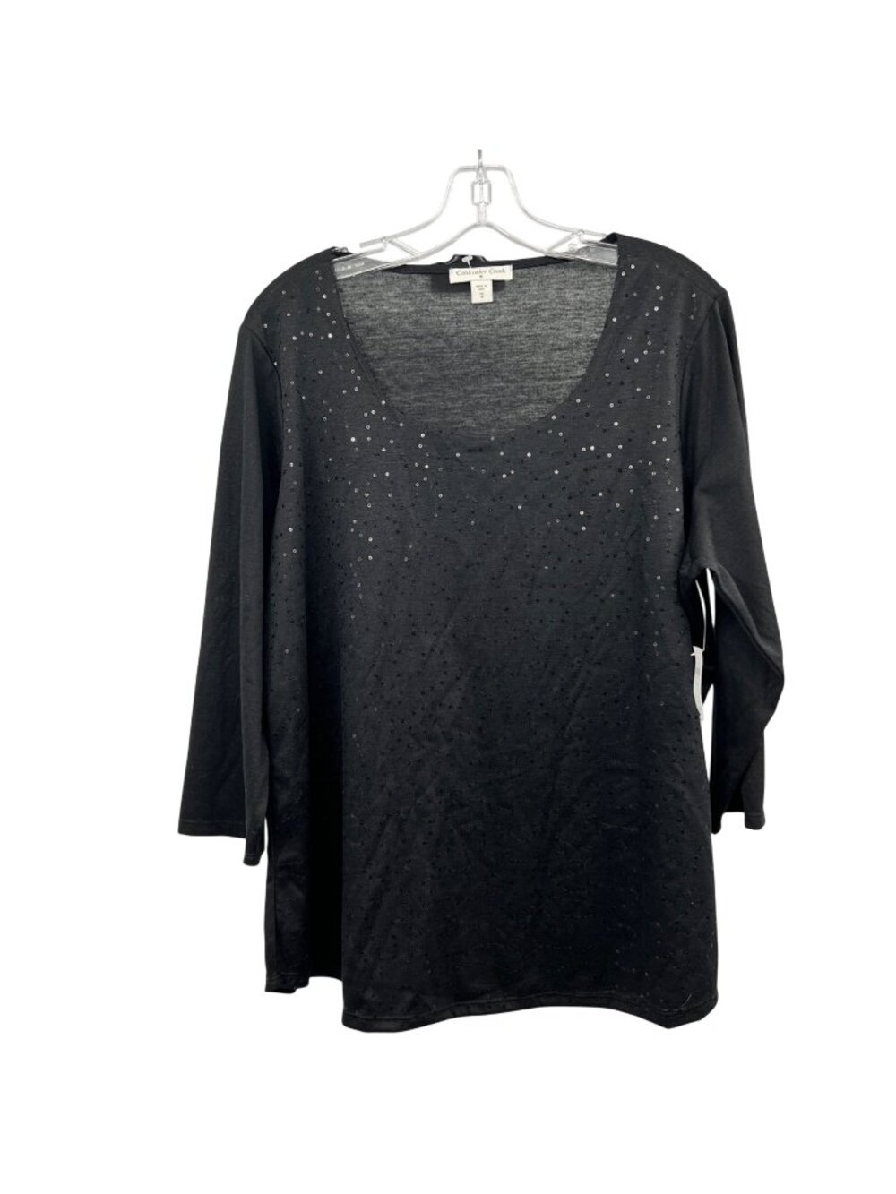 Coldwater Creek Sequin Top 3/4 Sleeve Black Womens Size 1X New